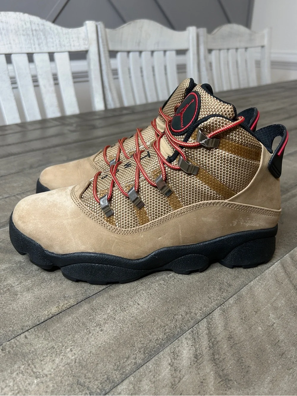 Jordan 6 Rings Winterized Boots Mens Size 8.5 Wheat Flax Black Red FV3826-202